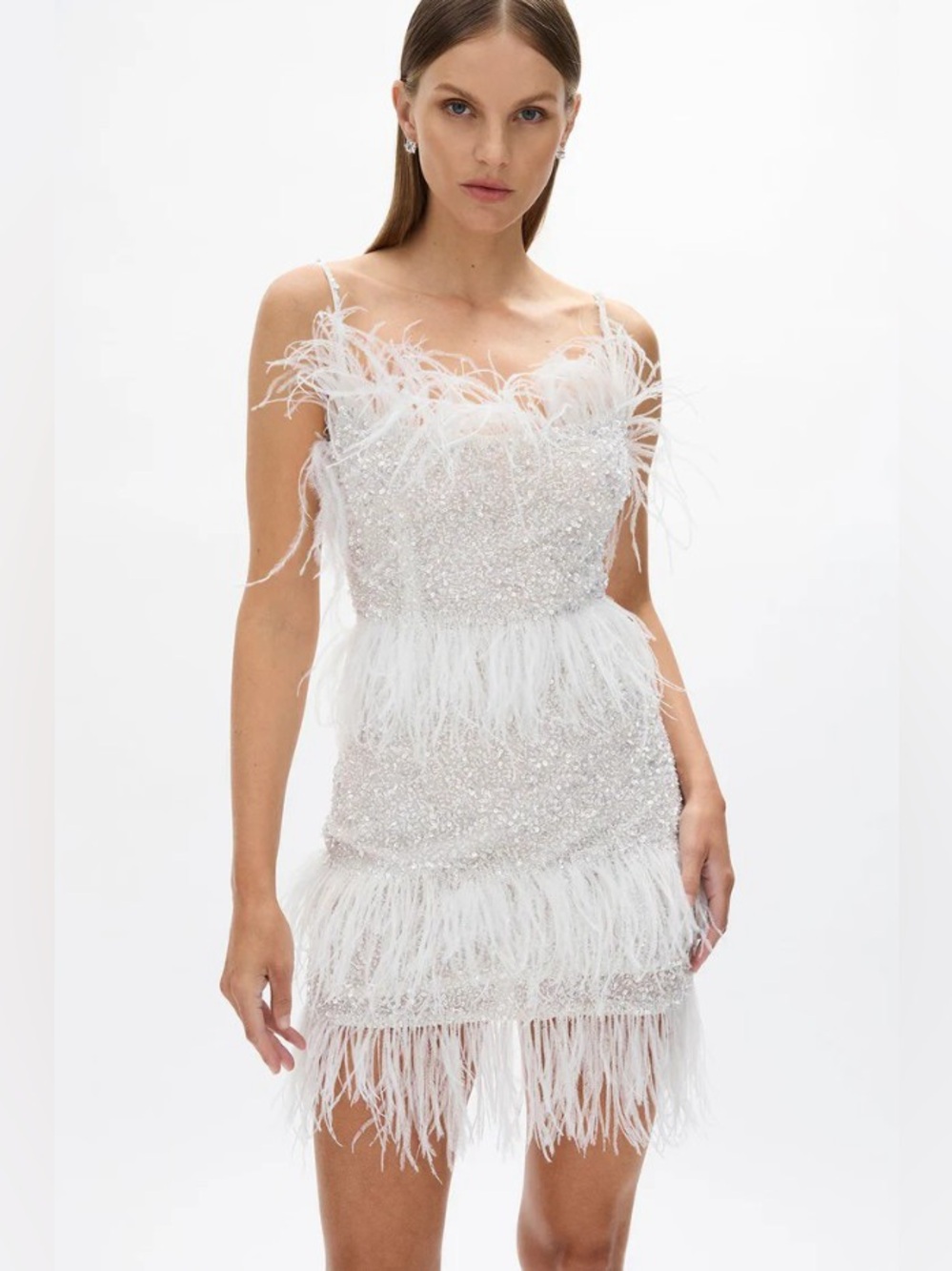 Rachel Gilbert White Crystal Feather Embellished Frenchy Mini Dress AU12/US8 NWT - Picture 5 of 5
